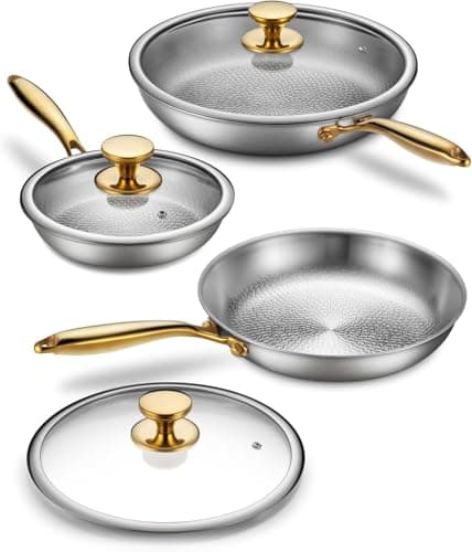 Titanium Pans for Cooking, 8/10/12 Inch Cookware with Lids, Butter Warmer