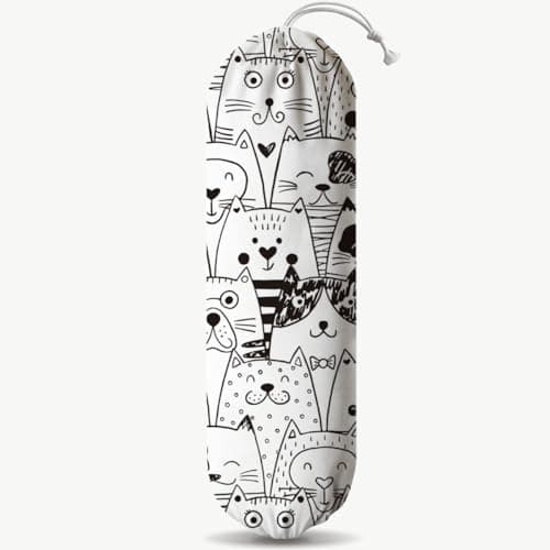 Cartoon Cats Plastic Bag Holder, Reusable Washable Shopping Bags Storage Carrier, Animal Prints Fabric Garbage Trash Bag Dispenser for Home Kitchen Pantry Cabinet, Wall Mount, Gifts for Women
