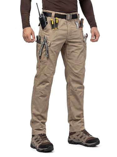 Men’s Tactical Pants Ripstop Waterproof Cargo Work Pants 8 Pockets for Hiking Woking Safari Construction Pants Khaki