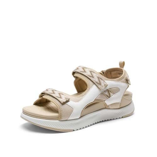 DREAM PAIRS Women's Walking Sandals Arch Support Orthopedic Recovery Hiking Sandals Thick Athletic Cushion Adjustable Strap for Plantar Fasciitis,Size 9,Beige,DWUMST2509