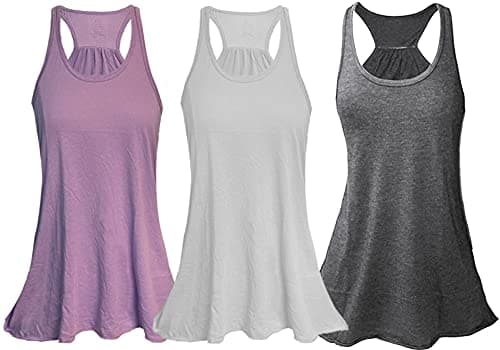 Epic MMA Gear Flowy Racerback Tank Top, Regular and Plus Sizes, Pack of 3 (Prpl/Wht/Gry, M)