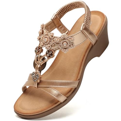 TETSUO Womens Wedge Sandals Low Heel Comfortable Summer Dressy Sandals