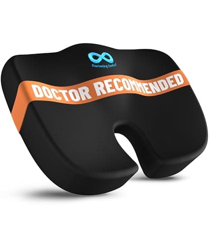 Everlasting Comfort Doctor Recommended Memory Foam Seat Cushion for Office Chairs & Car - Ergonomic Office Desk Accessories - Cushions for Tailbone Pain Relief, Sciatica (Black, Large)