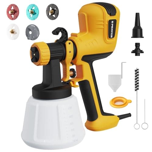 Paint Sprayer, HVLP Spray Gun with Cleaning & Blowing Joint, 4 Copper Nozzles & 3 Patterns, Paint Sprayers for House Painting, Furniture, Walls, Cabinets, Fence, Door etc.Yellow