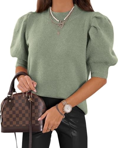 UNCLECAT Women's Puff Short Sleeve Sweaters Trendy Fall Casual Pullover