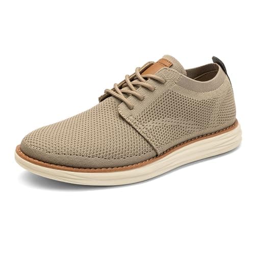 Bruno Marc Men's KnitFlex Breeze Mesh Oxford Sneakers - Breathable Business Casual Shoes Lightweight & Comfortable Walking Shoes for Men, Size 7.5,Khaki,GRAND-01