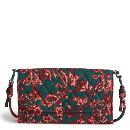 Vera Bradley Women's Premium Cotton Wildwood Wallet Crossbody, Victorian Vines, One Size