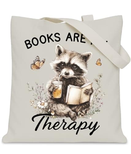LNGORUS Bookish Gifts Tote Bag for Raccoon Lover, Rraccoon Gifts Tote Bag for Book Lover, Books are my Therapy