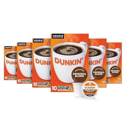 Dunkin’ Original Blend Coffee, Medium Roast, K-Cup Pods, Keurig K-Cup Pods, 10 Count Boxes (Pack of 6)