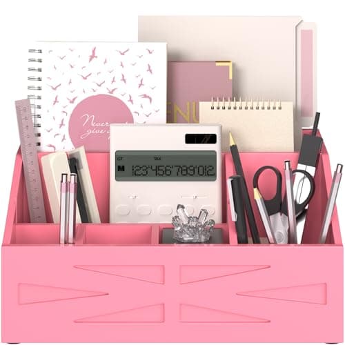 BELO VALE Wood Mail Organizer Countertop,Farmhouse Desk and Kitchen Countertop Storage, Letter Sorter, Desk Mail and Bill Organizer, Desktop File and Paper Holder (Pink)