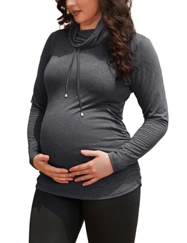GINKANA Womens Maternity Long Sleeve Tops Cowl Neck Tunic Sweatshirt Top