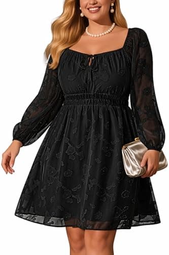 Pinup Fashion Plus Size Long Sleeve Fall Wedding Guest Graduation Dress
