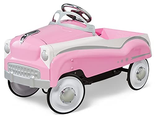 Kid Trax Classic Pink Pedal Car for Girls, Ages 3-5, Durable Steel, 60lbs Max, Easy Assemble, Indoor/Outdoor Ride-On Toy, Toddler Ride-On, Vintage Style, Rubber Tires, Functional Steering