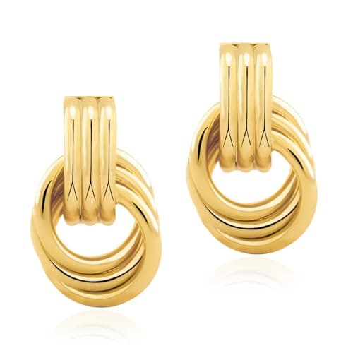 Chunky Gold Plated Earrings for Women Statement Small Triple Knot Design