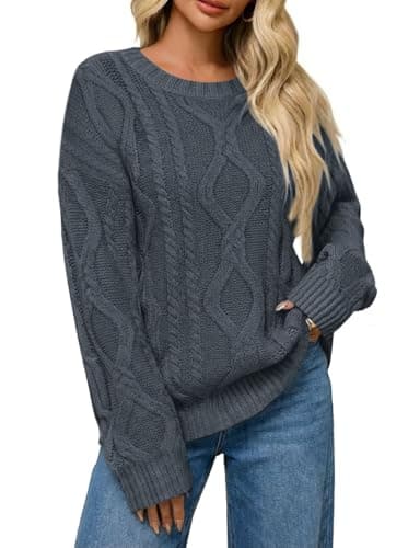 LaGracia Women’s Oversized Cable Knit Sweaters Long Sleeve Pullover Crew Neck Fall Winter Sweater Tops Dark Sage 2XL