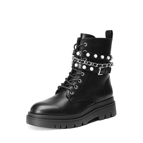 DREAM PAIRS Women's Fashion Platform Combat Boots Lace Up Lug Sole Goth Ankle Booties Shoes,Size 6.5,Black,SDAB2208W