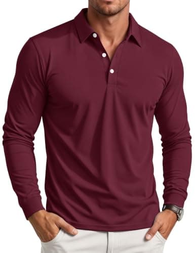 MAGCOMSEN Men's Polo Shirts Long Sleeve 3 Button Performance Golf Shirts