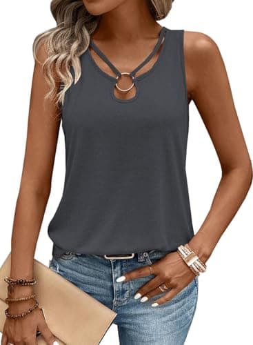 LOLONG Tank Top Woman Summer Sleeveless Sexy V Neck Cut Out Shirts Trendy