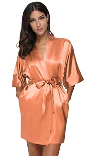 The Bund Bride Bridesmaid Robes for Bridal Party Silk Womens Short Bathrobe for Wedding Party Satin Robe Coral XXXL