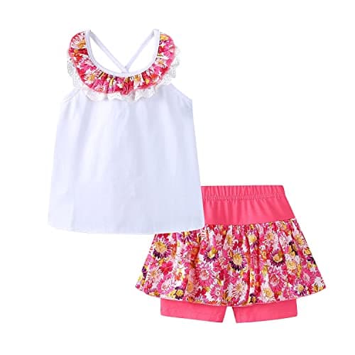 LittleSpring Big Girls Summer Outfits for Girl Tank Tops and Shorts Set Casual Floral Cute Fashion 2 Piece Outfit White Size 10-12