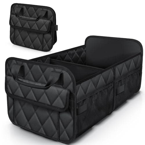 HOTOR Trunk Organizer for SUV – Foldable & Portable Car Organizers and Storage with 2 Compartments, Large Capacity Car Trunk Organizer Car Accessories for Truck Sedan, Black, 21.7" x 12.8" x 11.0"