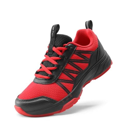 DREAM PAIRS Boys Girls Shoes Kids DuraPlay Tennis Footwear Non Slip Athletic Running Walking Lightweight Lace Up Sneakers for Little/Big Kid,Size 12 Little Kid,Red/Black,SDRS2401K