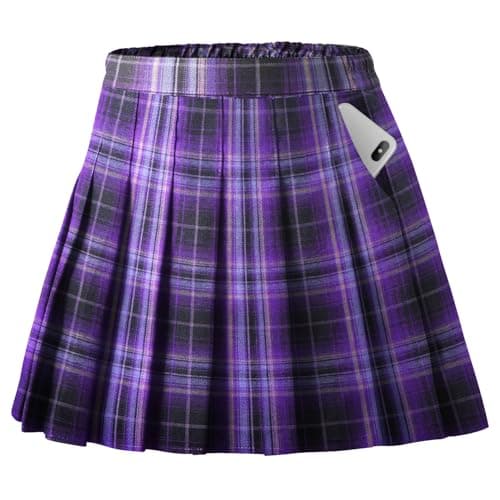 Toddler Little & Big Girl's Purple Plaid Skirt, High Waist School Uniform Pleated Skirt for Girls, Purple Plaid 5-6 Years = Tag 120