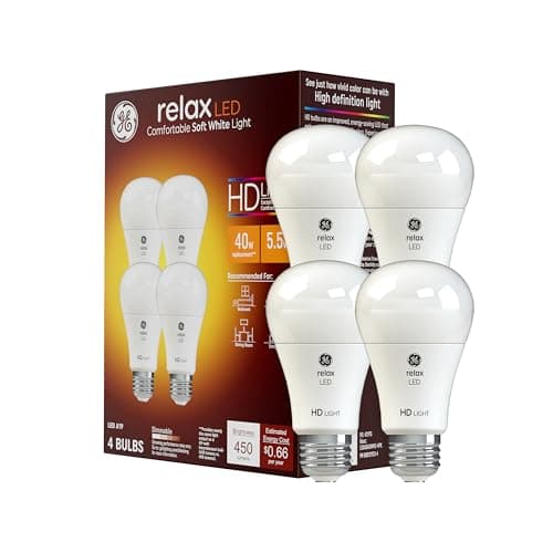GE Relax LED Light Bulbs, 40 Watt, Soft White, A19 (4 Pack)