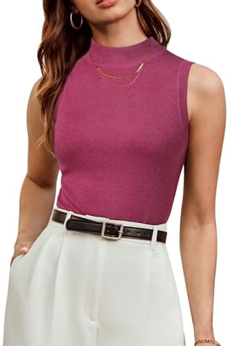 Arach&Cloz Women's Wool Blend Mock Neck Fall Sweater Tank Top Rose Red