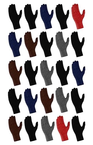 25 Pack Winter Gloves, Unisex Thermal Magic Glove Thick Knit Brushed Interior Bulk Bundle (Assorted)