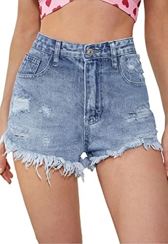 Metietila Women's High Waisted Stretchy Denim Shorts Ripped Raw Hem Summer Jeans Shorts Medium Indigo XX-Large