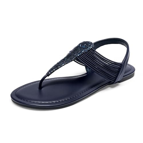 DREAM PAIRS Women's Elastic Strappy String Thong Ankle Strap Summer Gladiator Sandals,Size 5,Navy,SPPARKLY