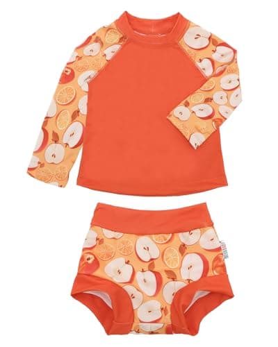 ALVABABY Long Sleeve Rashguards with Swim Diaper, Baby/Toddler Girls' Rash Guard Sets,Girl Swimsuit UPF 50+ Sun Protection Two Piece Bathing Suit ST-S02-18-24M