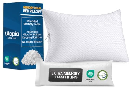 Utopia Bedding Shredded Memory Foam Pillow, Cooling Pillow, Queen, 1 Pack