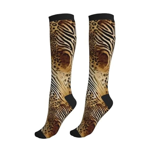 Sjazc Leopard Zebra Print Compression Socks Calf Knee High Support Socks Novelty For Women Men Nurse Athletic Running Hiking Travel