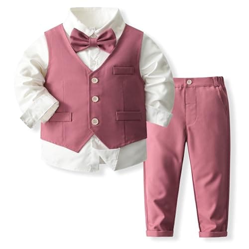 Baby Boys' 4-Piece Gentleman Suit Set with Shirt, Vest, Bowtie and Pants Outfits Pink
