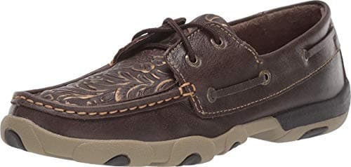 Twisted X Women's Boat Shoe Driving Moc, Moc Toe, Brown & Embossed Flower, 6 M
