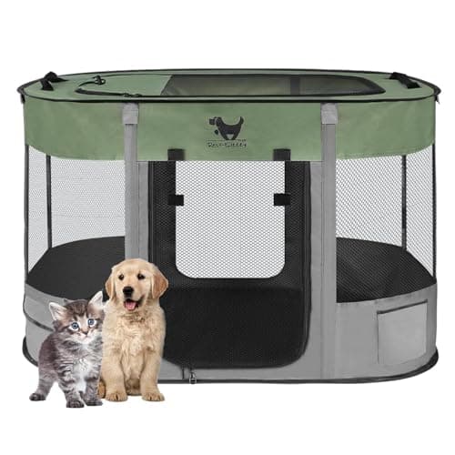 Rest-Eazzzy Dog Playpen, Foldable Kitten Playpen for Medium Dogs, Portable Pet Puppy Playpen with Removable Shade Cover, Indoor Outdoor Travel Camping Use for Small Pets with Carrying Case (S, Green)