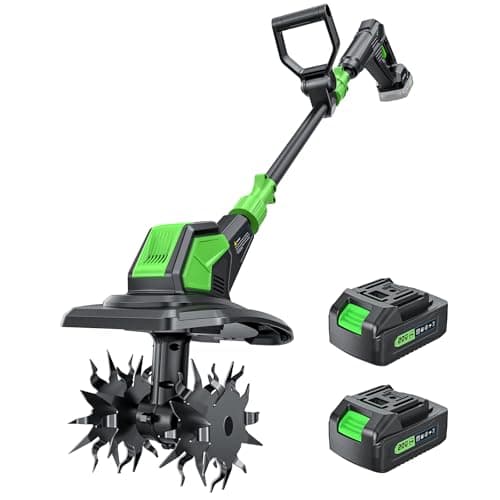 20V Cordless Electric Tiller with 2×2.0Ah Batteries for Soil Cultivation
