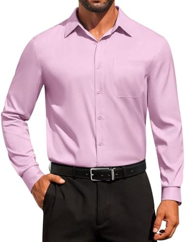 COOFANDY Dress Shirt with Pocket Solid Wrinkle Free Button Down Shirt Daily Casual Shirts Pink