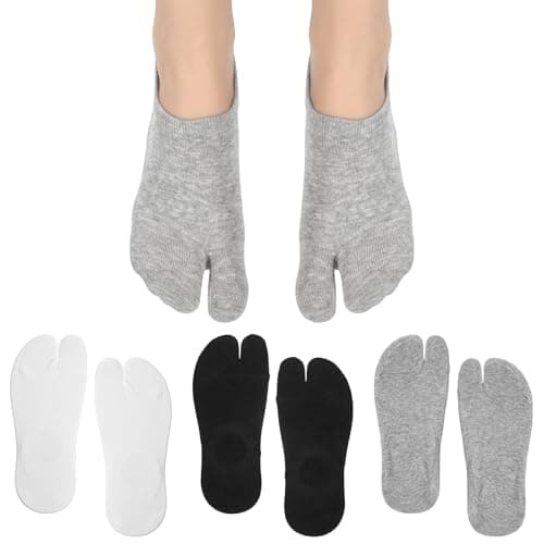 SynHHergyx Split Toe Socks, 3 Pairs Cotton 2 Toe Low Cut Tabi Socks Elastic Japanese Flip Flop Sock for Women Men Unisex