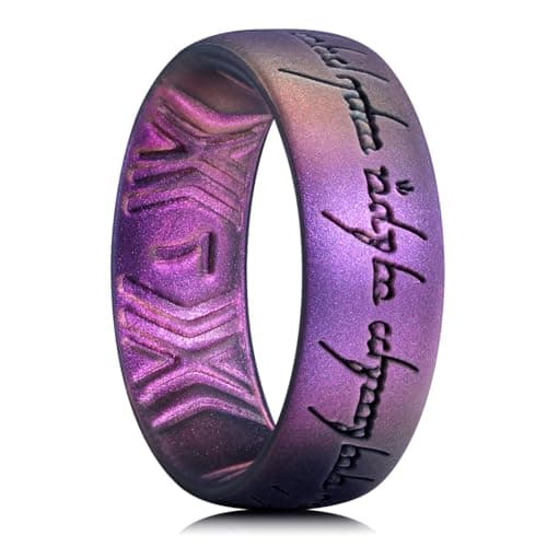 King Will Silicone Wedding Band for Men Women- 1.8mm Ultra Thin One Ring with Starry Purple Metallic Shimmer | Comfort Grip Inner Design | Unique Pattern Design Size 8