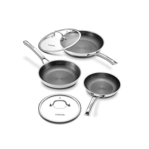 Non Stick Frying Pans set, 8+10+12 inch Upgrade Baking Pan Set with Lids