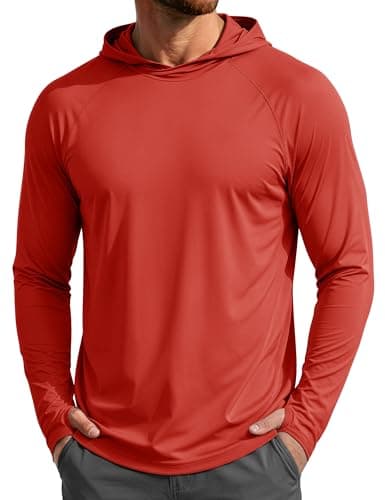 MAGCOMSEN Sun Hoodies for Men UPF 50+ Long Sleeve Hoodie UV Protection Rash Guard Lightweight Dry Fit Hood for Fishing TrueRed M
