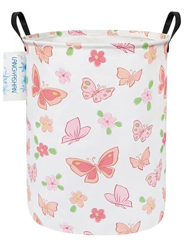 Round Laundry Basket Collapsible Storage Hamper Organizer Pink Butterfly
