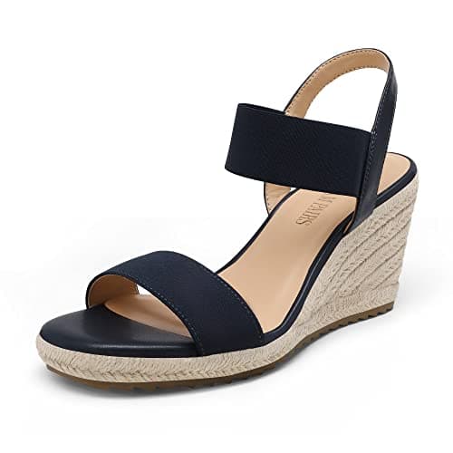 DREAM PAIRS Womens Open Toe Espadrilles Dressy Platform Sandals Slip on Elastic Ankle Strap Wedges Sandals SDPW222W Navy Size 5