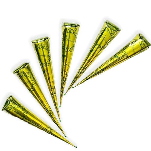 Plantovika Henna Cones Made from 100% Natural Leaves | Fresh Ready-to-Use Pre-Filled Paste, Henna Tube | Dark Reddish Brown | No Additives | Long Lasting Color | Pack of 6