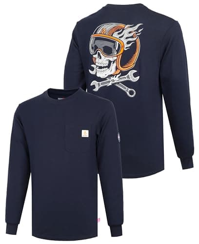 BOCOMAL Men's FR Shirts Crewneck 7oz Heavyweight Flame Resistant Work Shirt