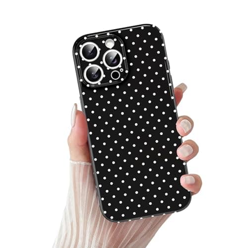 RUMDEY Polka Dot Phone Case for iPhone 16 Pro Max Cute Fashion Pattern Case 6.9", Aesthetic Trendy Stylish Print Design Women Girly Cover Protective Gloss Soft Silicone Shockproof TPU Funda, Black