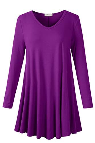 LARACE Long Sleeve Tunic Top Womens Plus Size V Neck Shirt (DeepPurple, 5X)